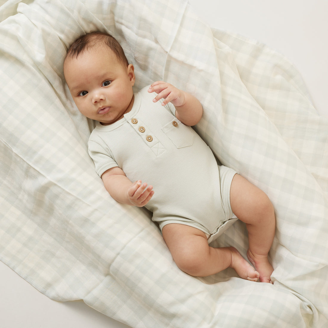 Sage Rib Henley Onesie