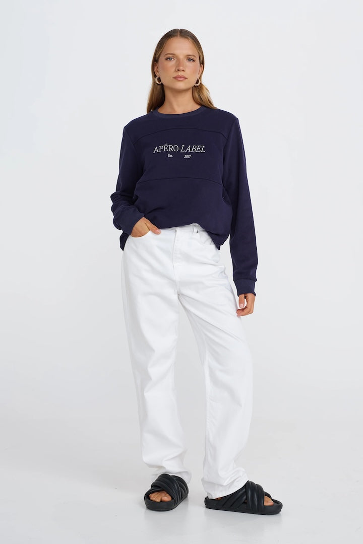 Apero Penelope Embroidered Panel Jumper - Navy / White