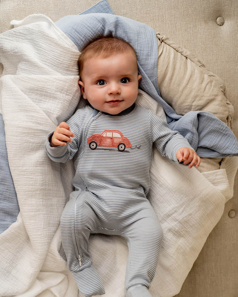 Alvin Stripe Organic Long Sleeve Zipsuit Premature