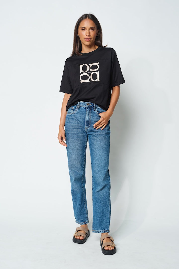 Apéro Accolade Embroidered Panel Tee - Black / Beige
