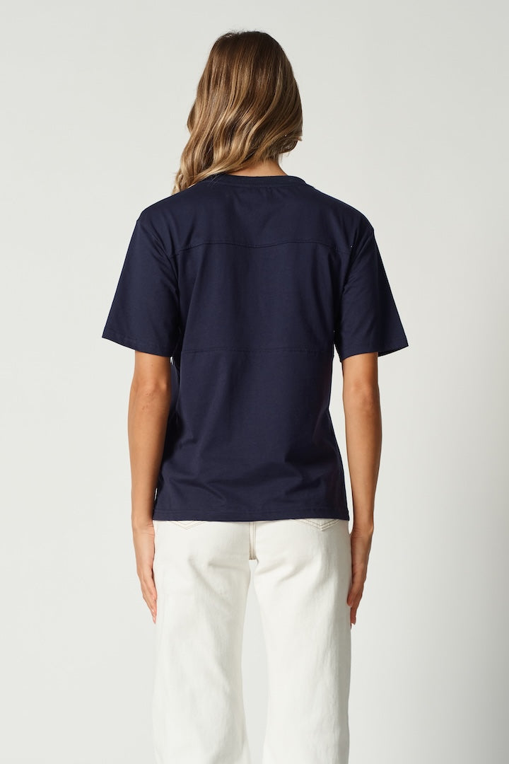 Apero Essential Embroidered Panel Nursing Tee - Navy / White