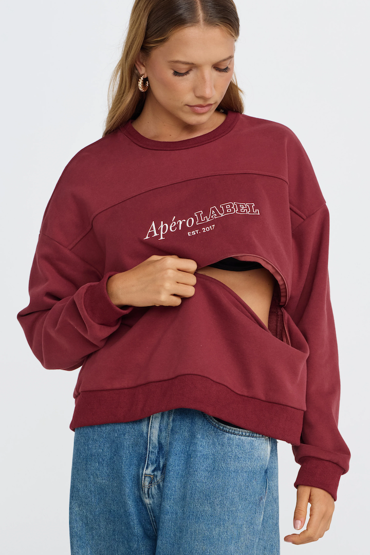 Apero Legacy Oversized Cropped Panel Jumper - Burgundy / White