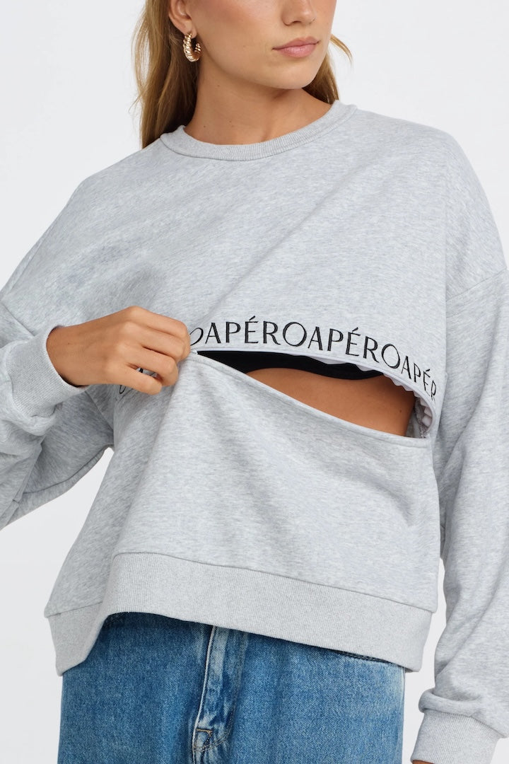 Apero Splice Oversized Panel Jumper - Grey Marle / Black