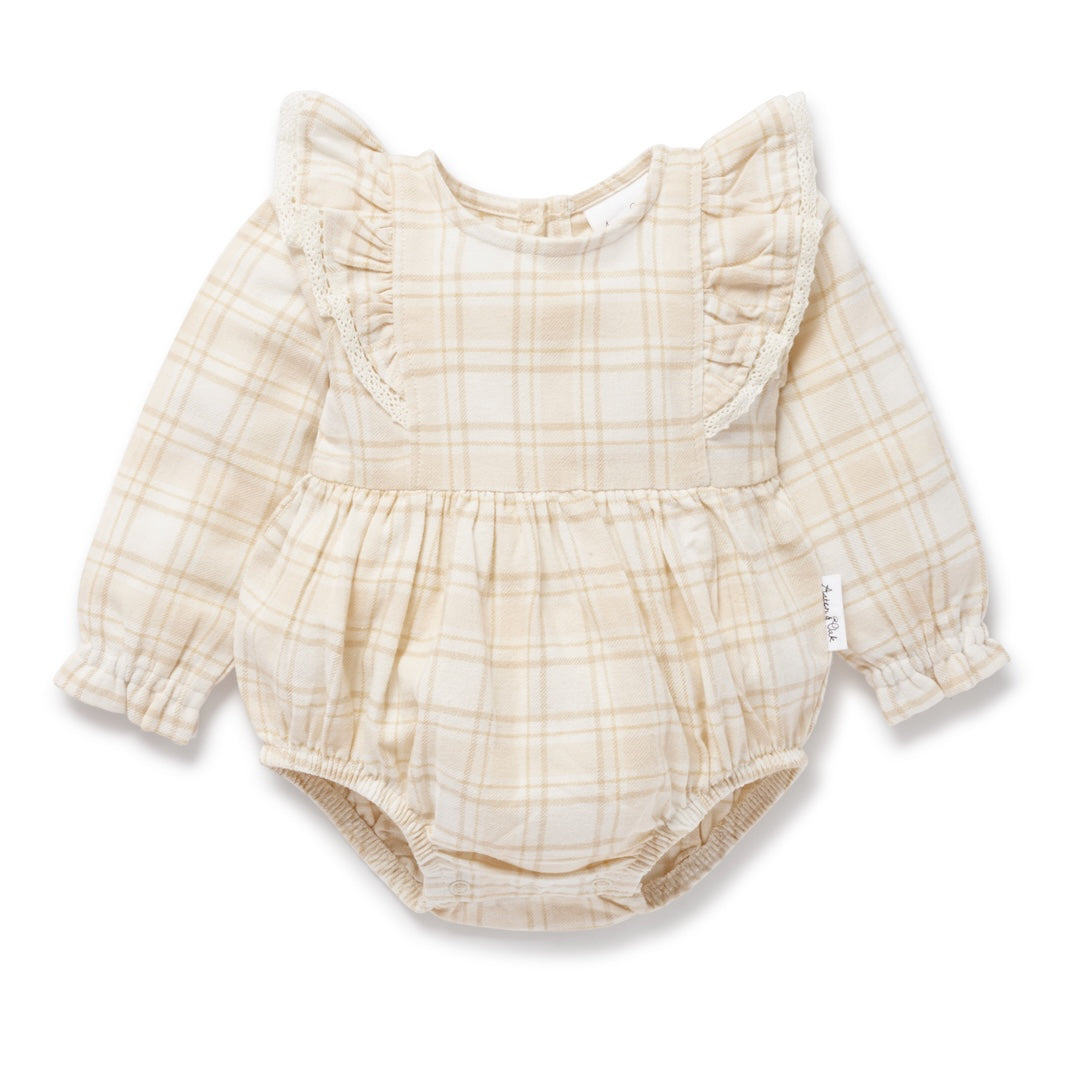 Beige Plaid Bubble Romper