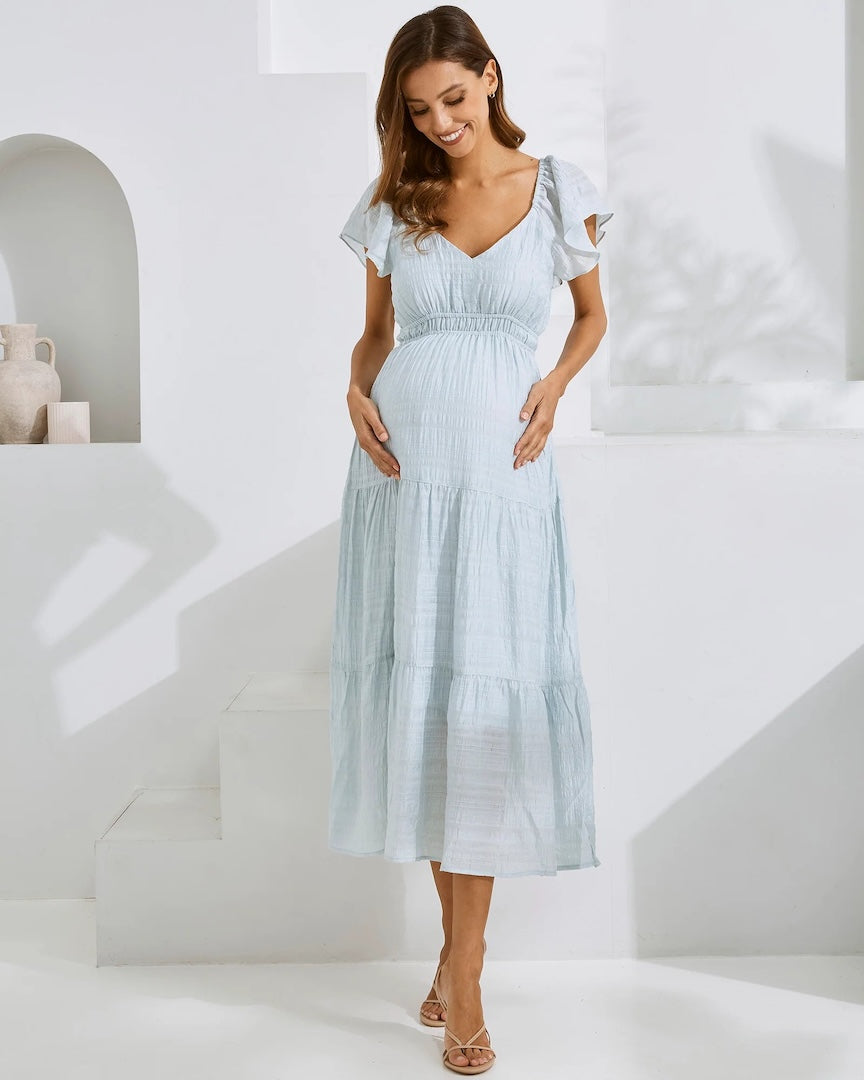 Lila Baby Shower Maternity Sundress Ice Blue