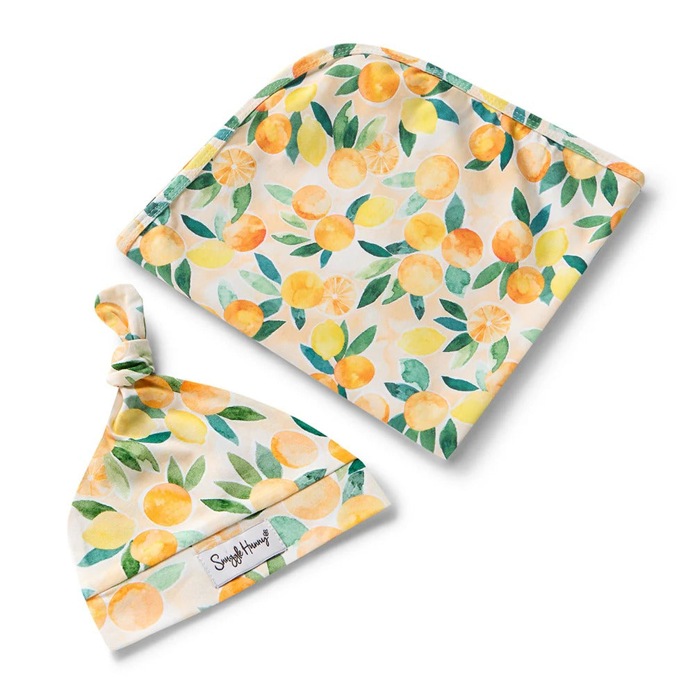 Snuggle Hunny Sunny Citrus Organic Jersey Wrap & Beanie Set