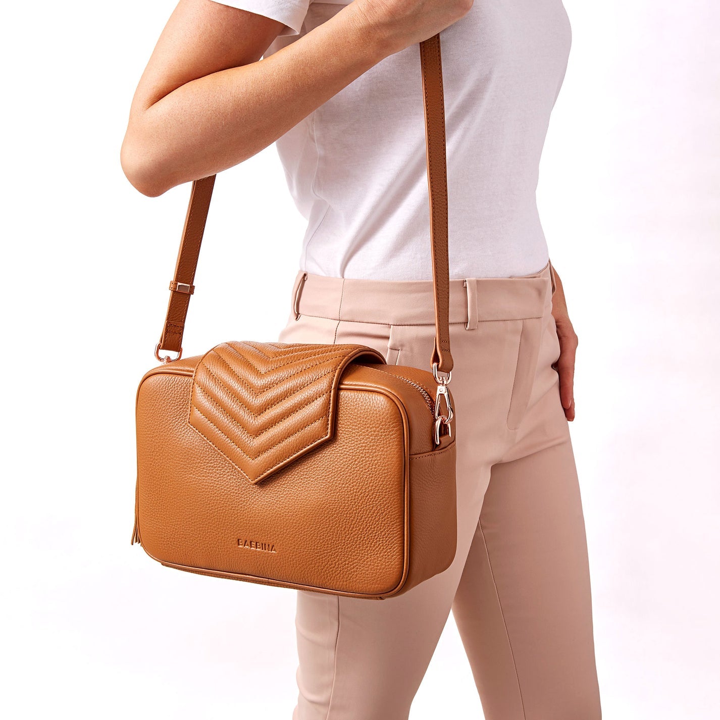 Baebina Cross Body Pram Caddy Organiser Tan - Genuine Leather