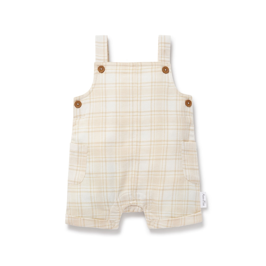 Beige Plaid Overalls