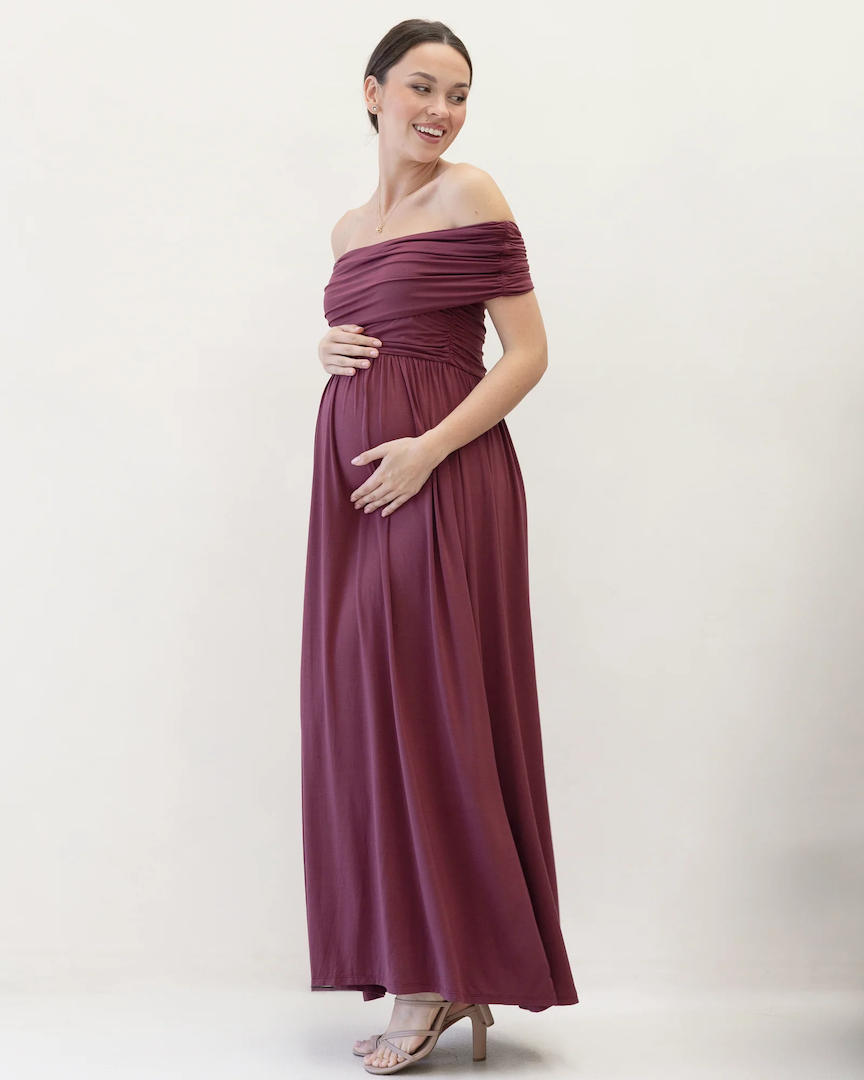 Ariana Maxi Maternity Moon Dress in Red WIne