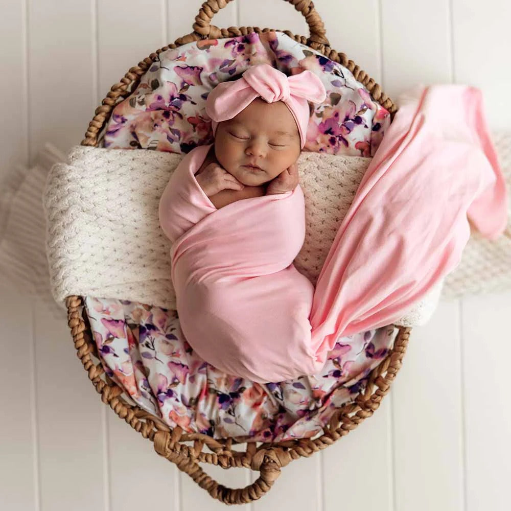 Bubblegum Organic Jersey Wrap & Topknot Set