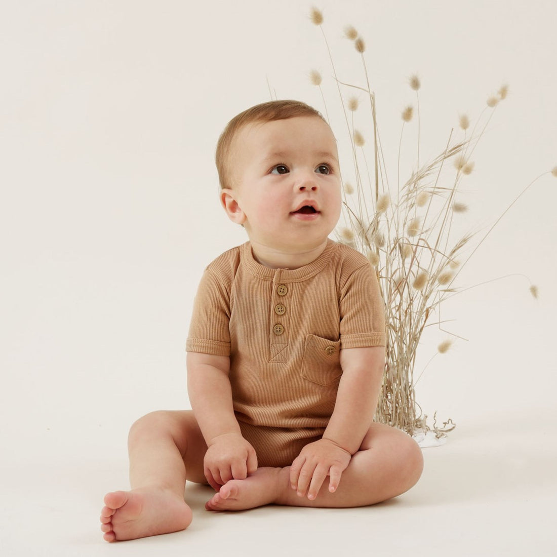 Camel Rib Henley Onesie