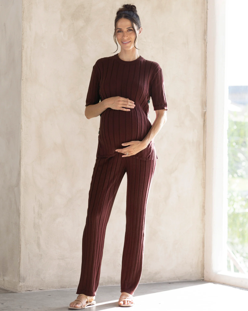 Sherry Wide Rib Maternity Lounge Pant in Chocolate Truffle