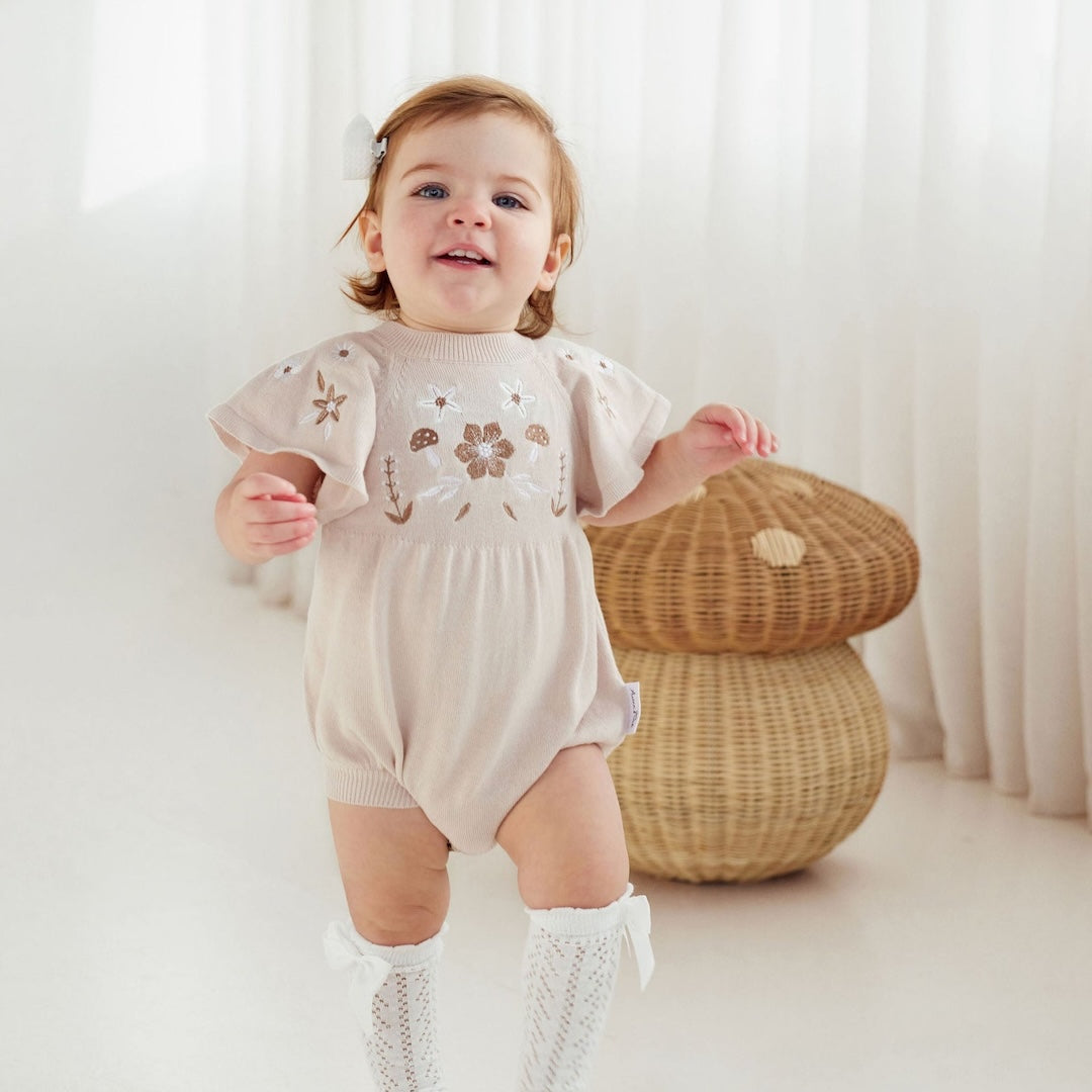 Embroidered Knit Romper
