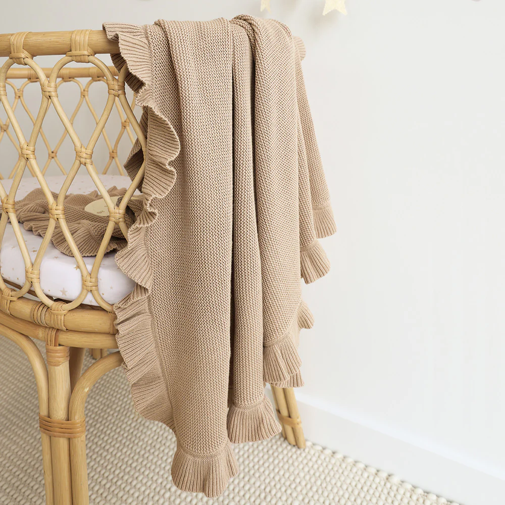 Hazelnut Ruffle Knit Organic Baby Blanket