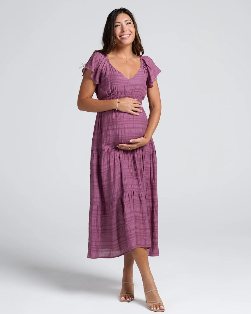 Lila Baby Shower Maternity Sundress in Plum