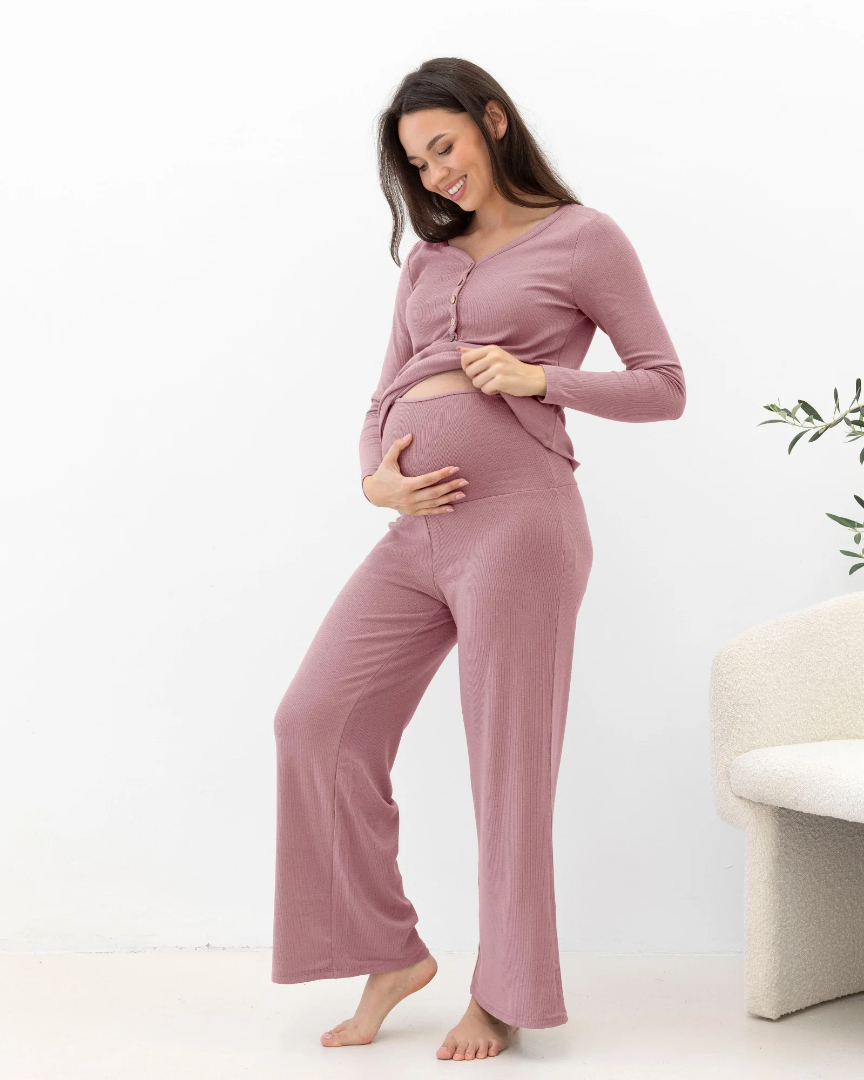 3-Piece Isabelle Maternity Sleepwear PJ set - Rose Pink