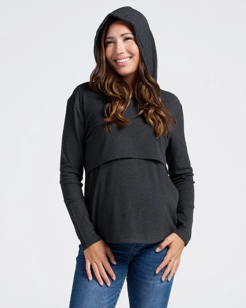 Maternity & Nursing Hoodie Breastfeeding Jumper - Charcoal