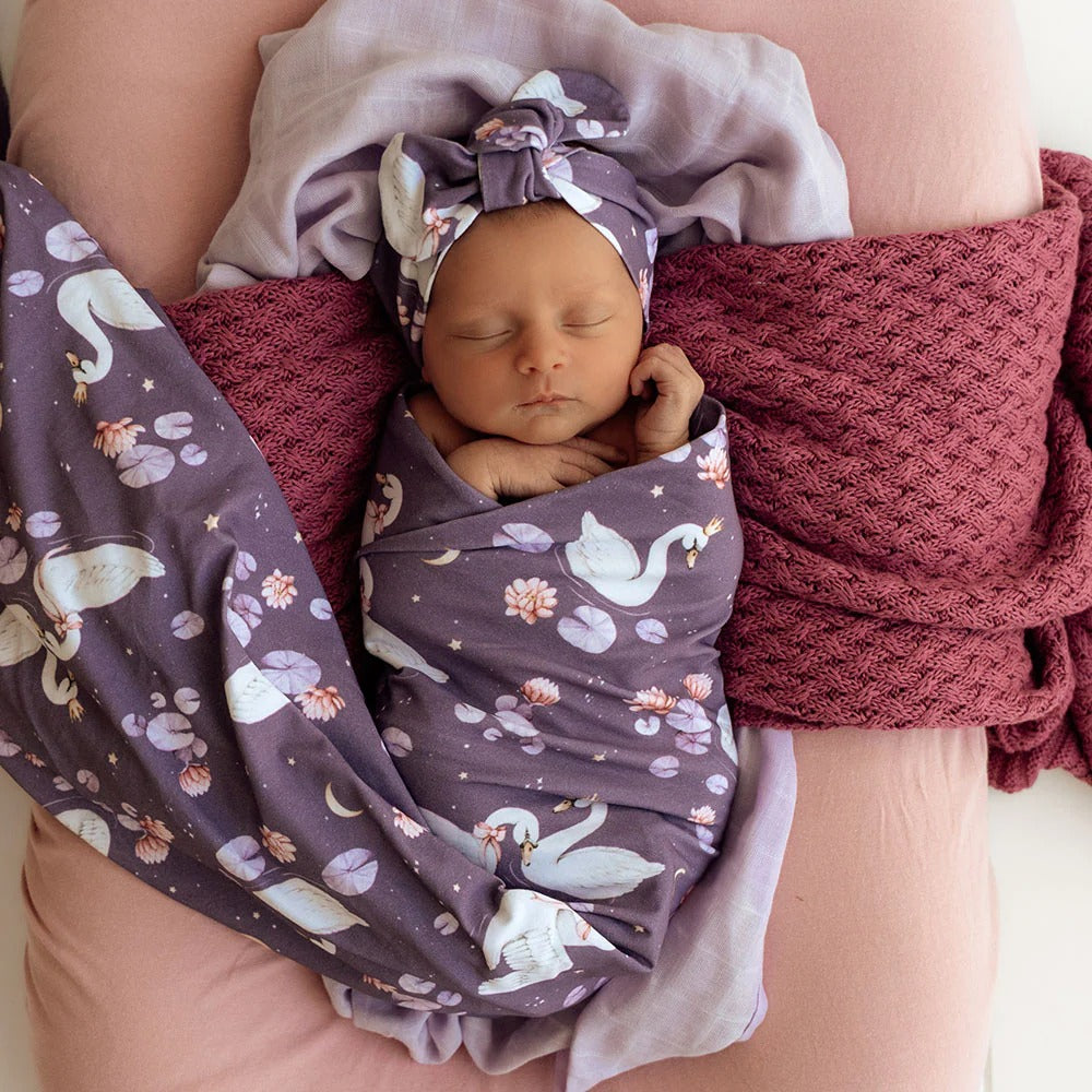 Midnight Swan Organic Jersey Wrap & Topknot Set