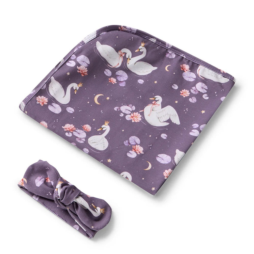 Midnight Swan Organic Jersey Wrap & Topknot Set