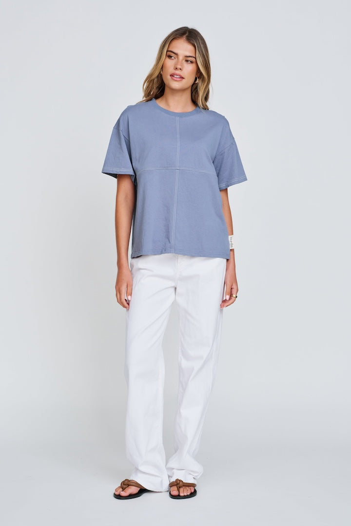 apéro Miro Contrast Panel Tee - Denim Blue / White