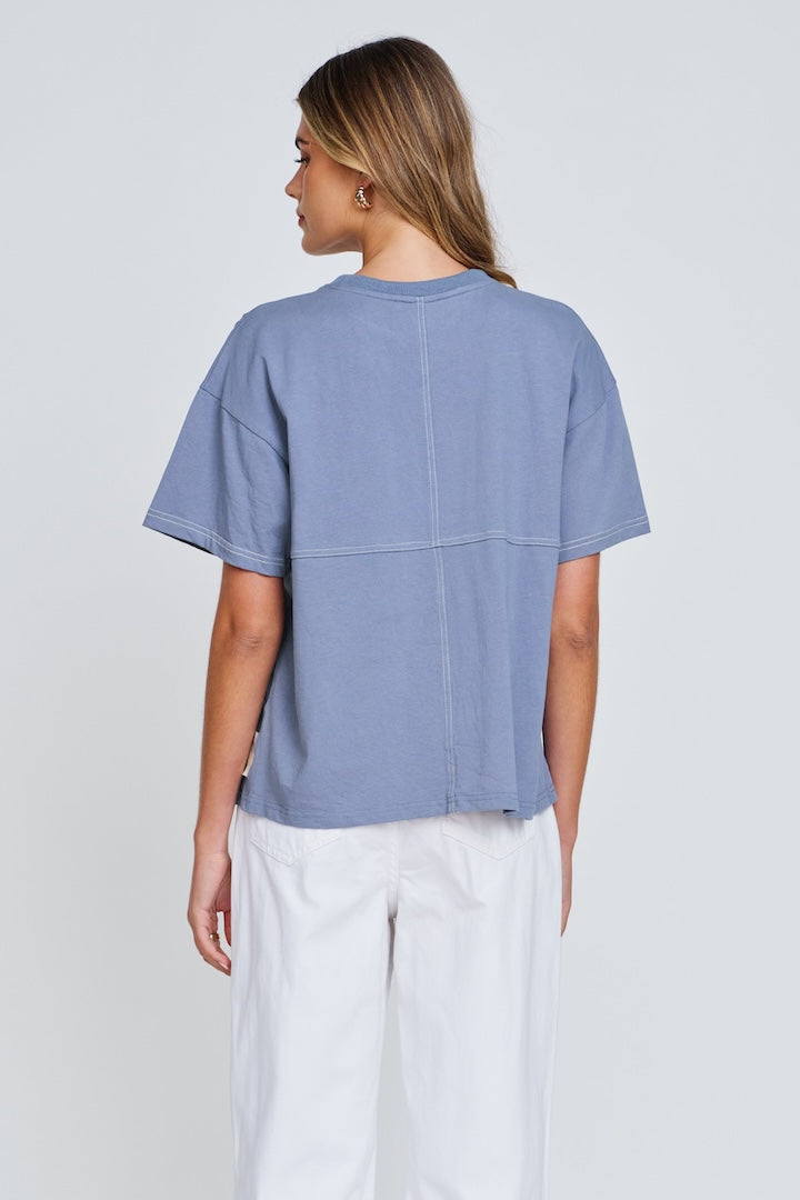 apéro Miro Contrast Panel Tee - Denim Blue / White