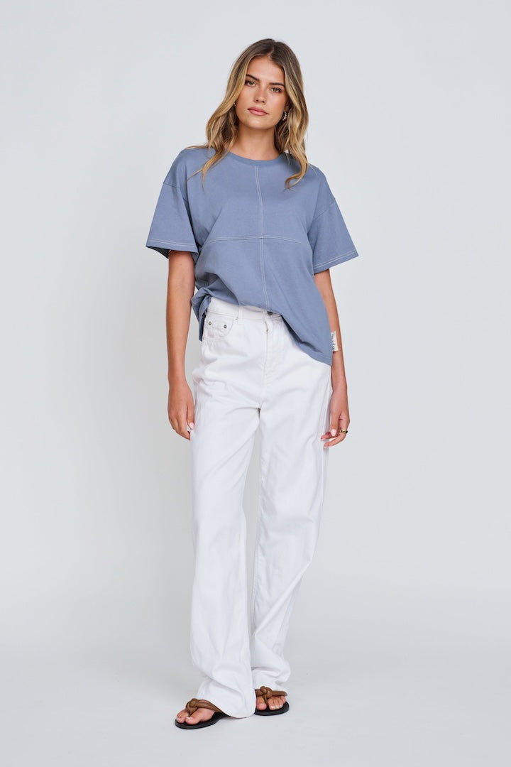 apéro Miro Contrast Panel Tee - Denim Blue / White