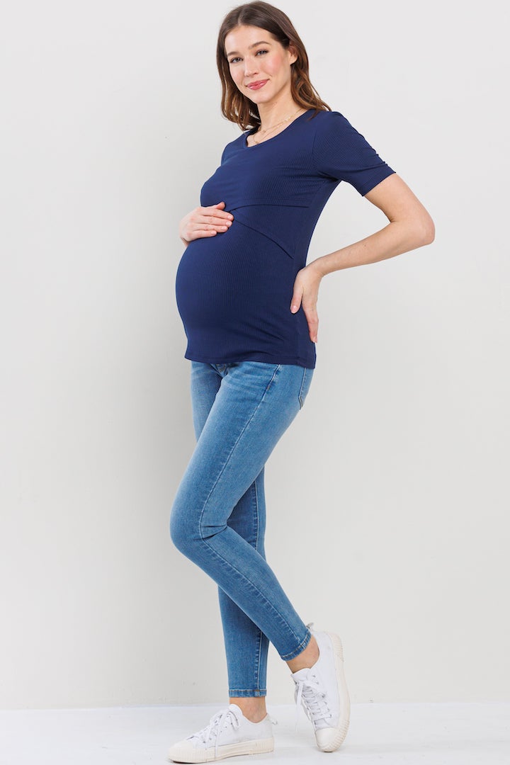 Rib Maternity Double Layered Bust Nursing Top