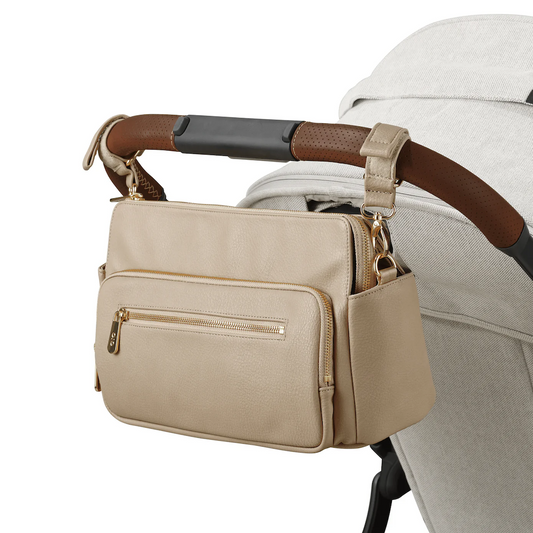 OiOi Multitasker Pram Caddy 2.0 Oat Vegan Leather