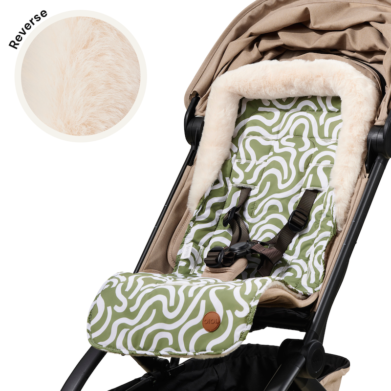 Cozy Fleece Pram Liner Green Squiggle/Cream Fleece