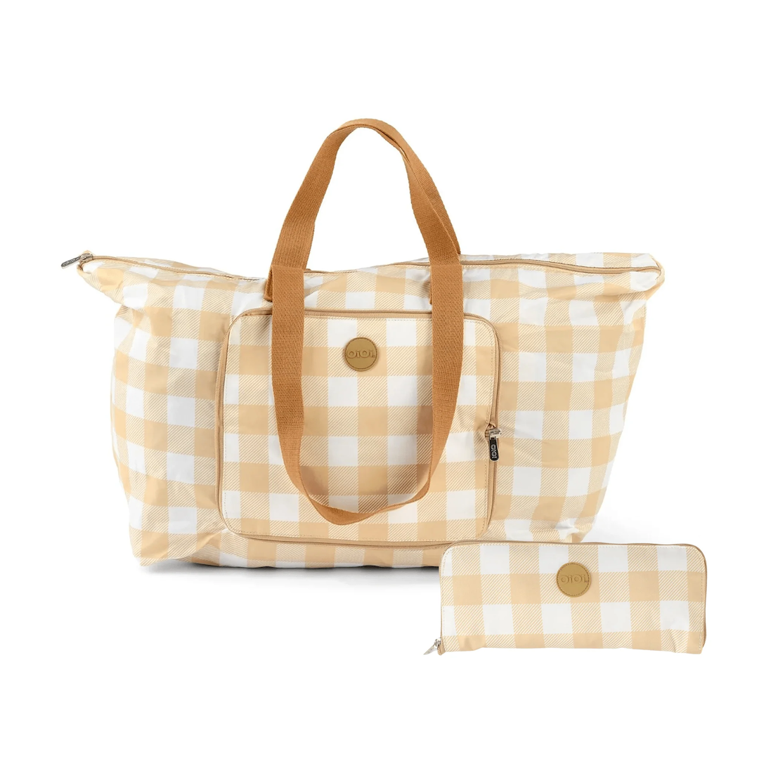 OiOi Fold Up Tote Gingham Beige