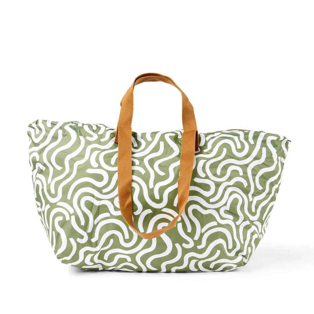 OiOi Fold Up Tote Green Squiggle