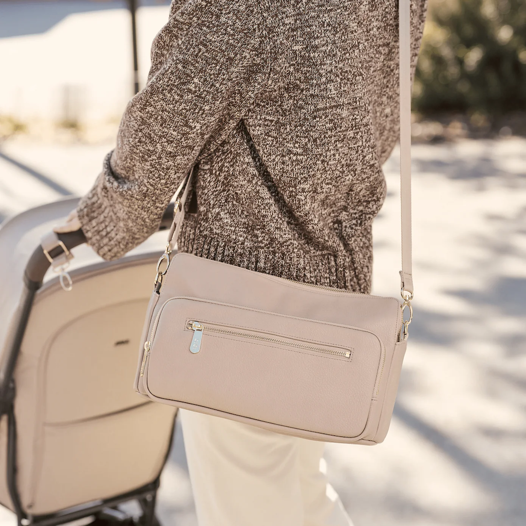 OiOi Multitasker Pram Caddy 2.0 Oat Vegan Leather