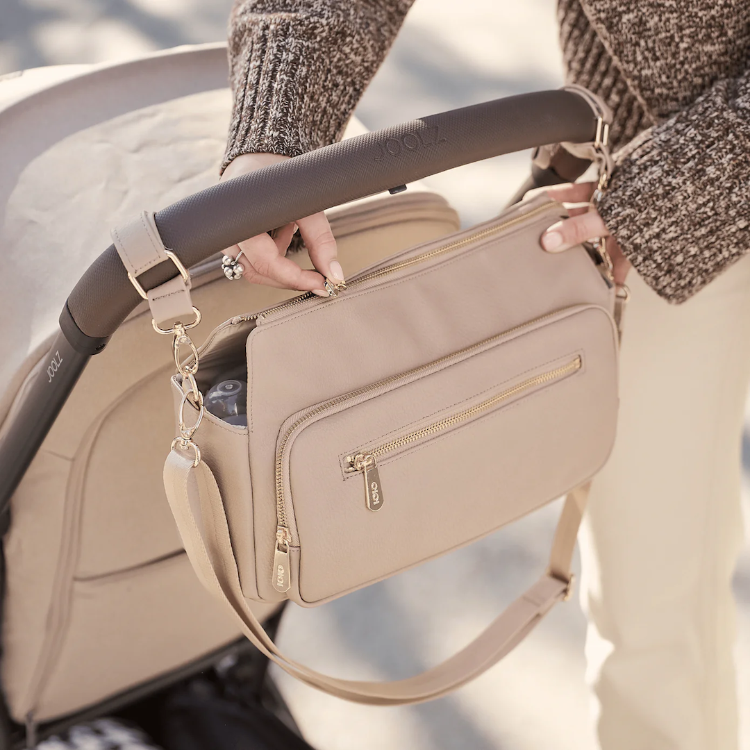OiOi Multitasker Pram Caddy 2.0 Oat Vegan Leather