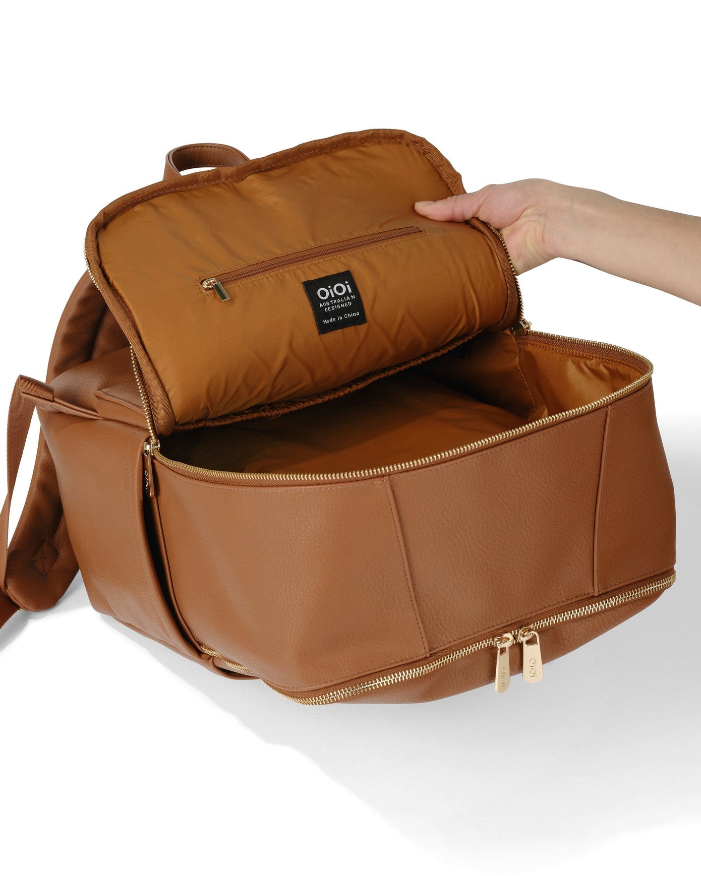 OiOi Multitasker Nappy Backpack - Chestnut Brown Vegan Leather