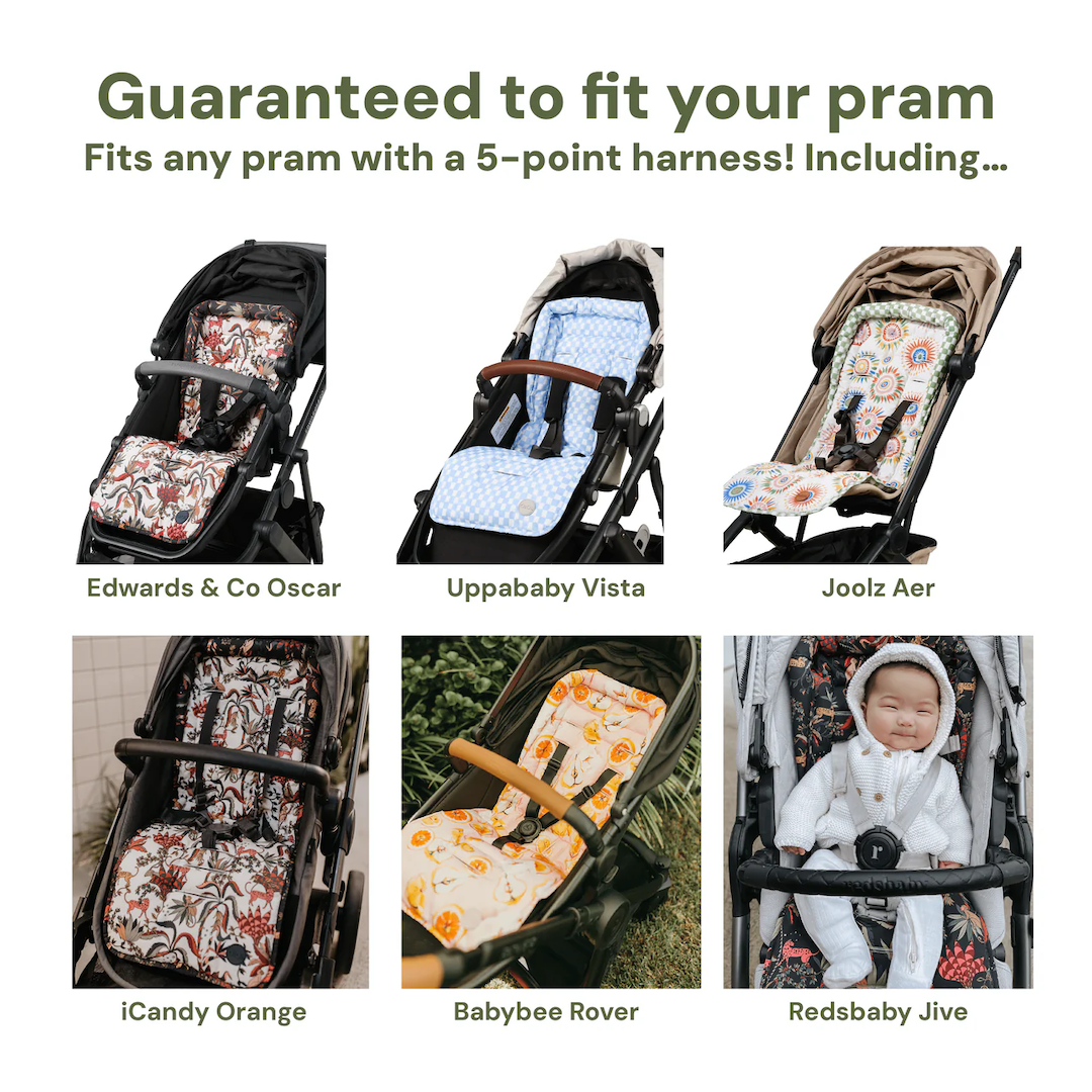 OiOi Reversible Pram Seat Liner Sunburst/Green Check