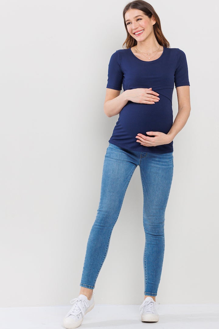 Rib Maternity Double Layered Bust Nursing Top