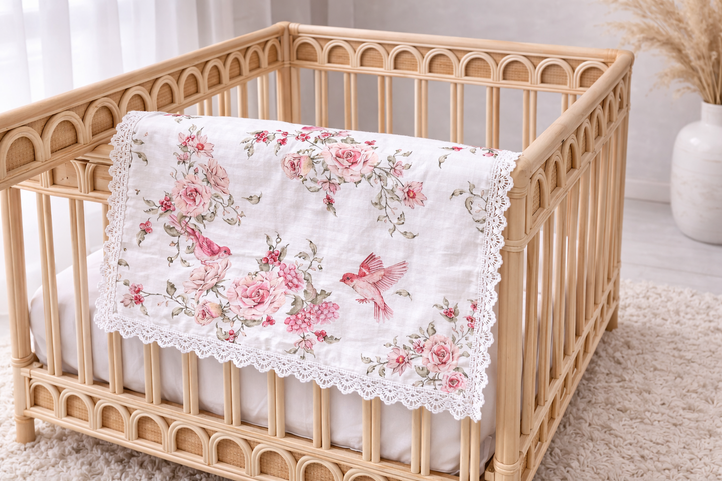 Rose Garden Frilly Muslin Blanket