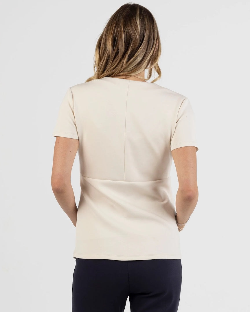 Sabine Soft Ponte Maternity V-Neck Work Top in Beige
