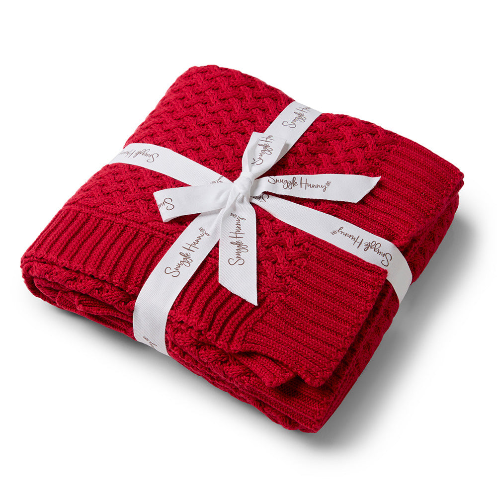 Red Diamond Knit Organic Baby Blanket