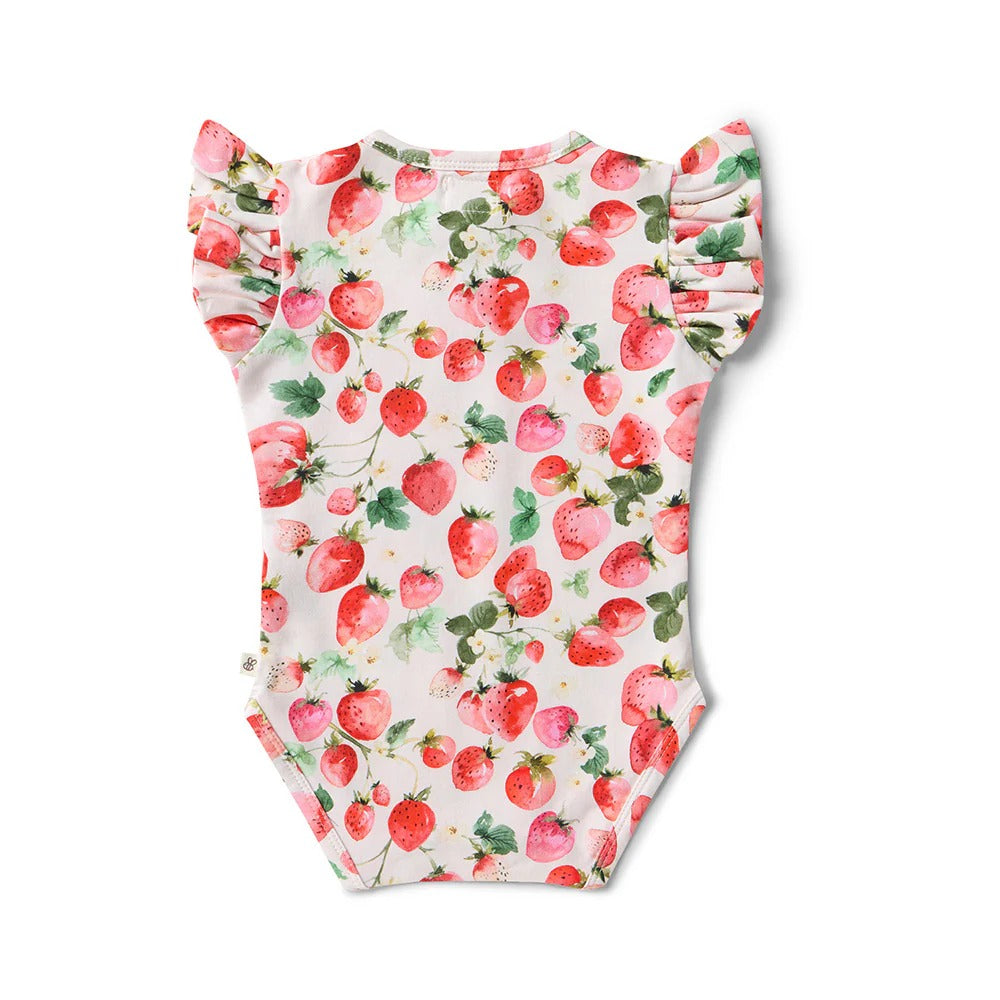 Strawberry Short Sleeve Organic Bodysuit with Frill