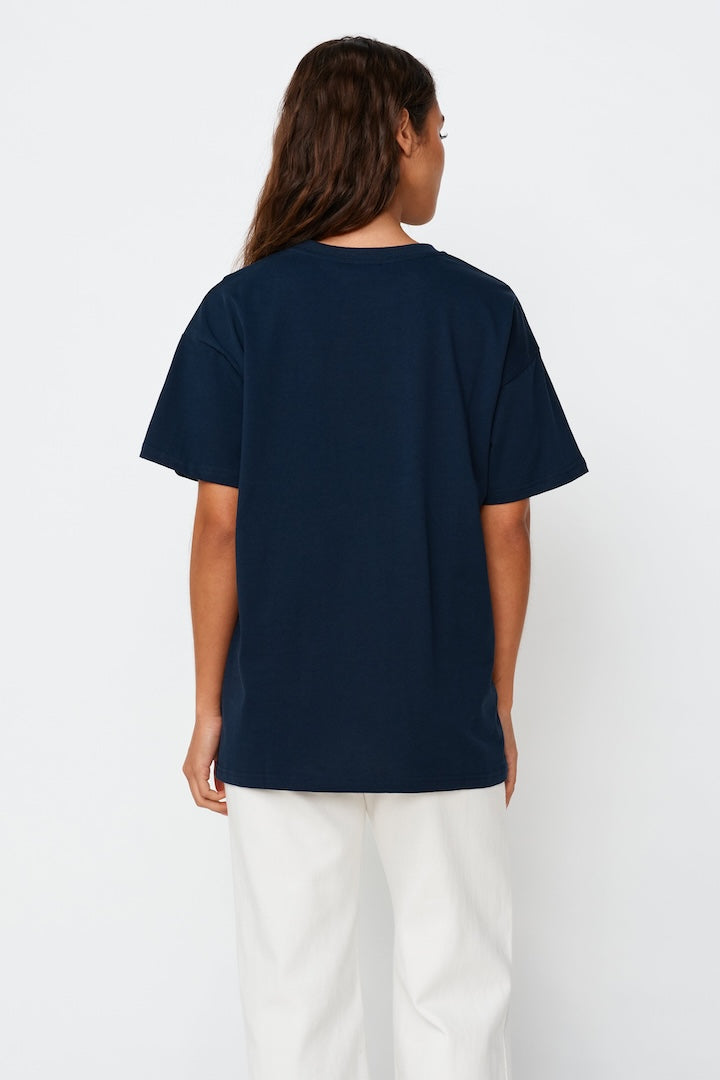 Apéro Studio Printed Longline Tee - Navy / White