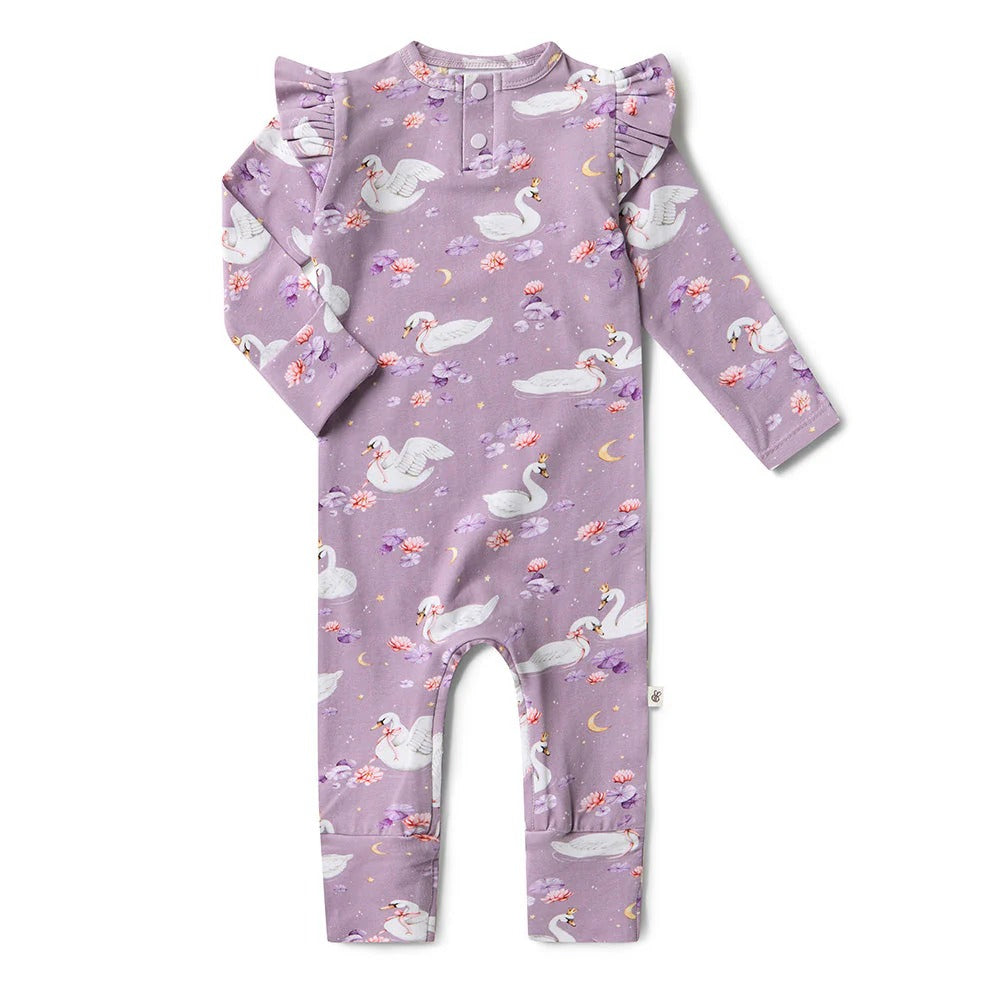 Swan Lake Organic Snuggle Suit Convertible Romper with Frill