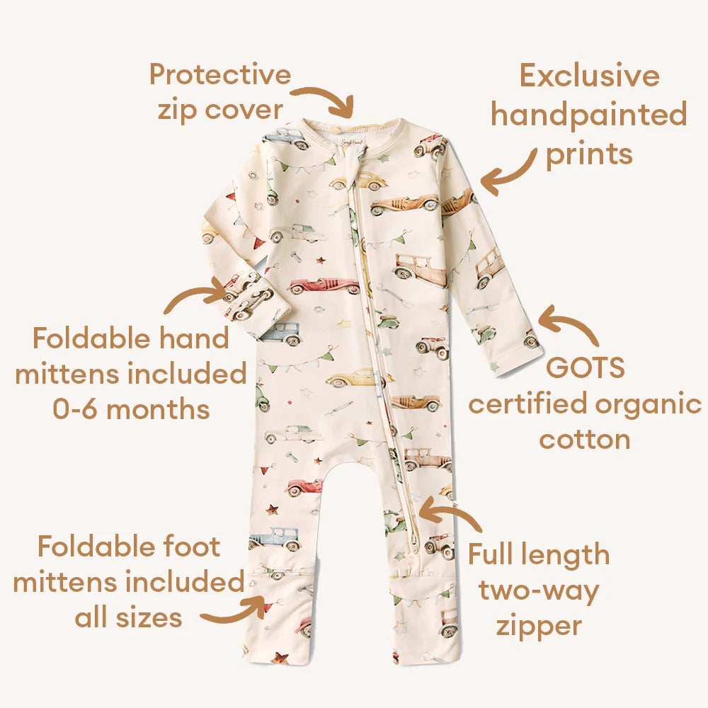 Vintage Cars Organic Snugglesuit Convertible Romper