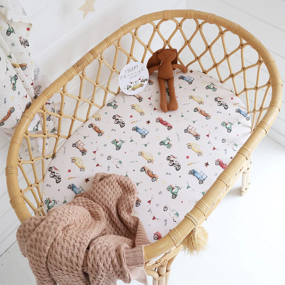 Vintage Cars Organic Bassinet Sheet / Change Pad Cover
