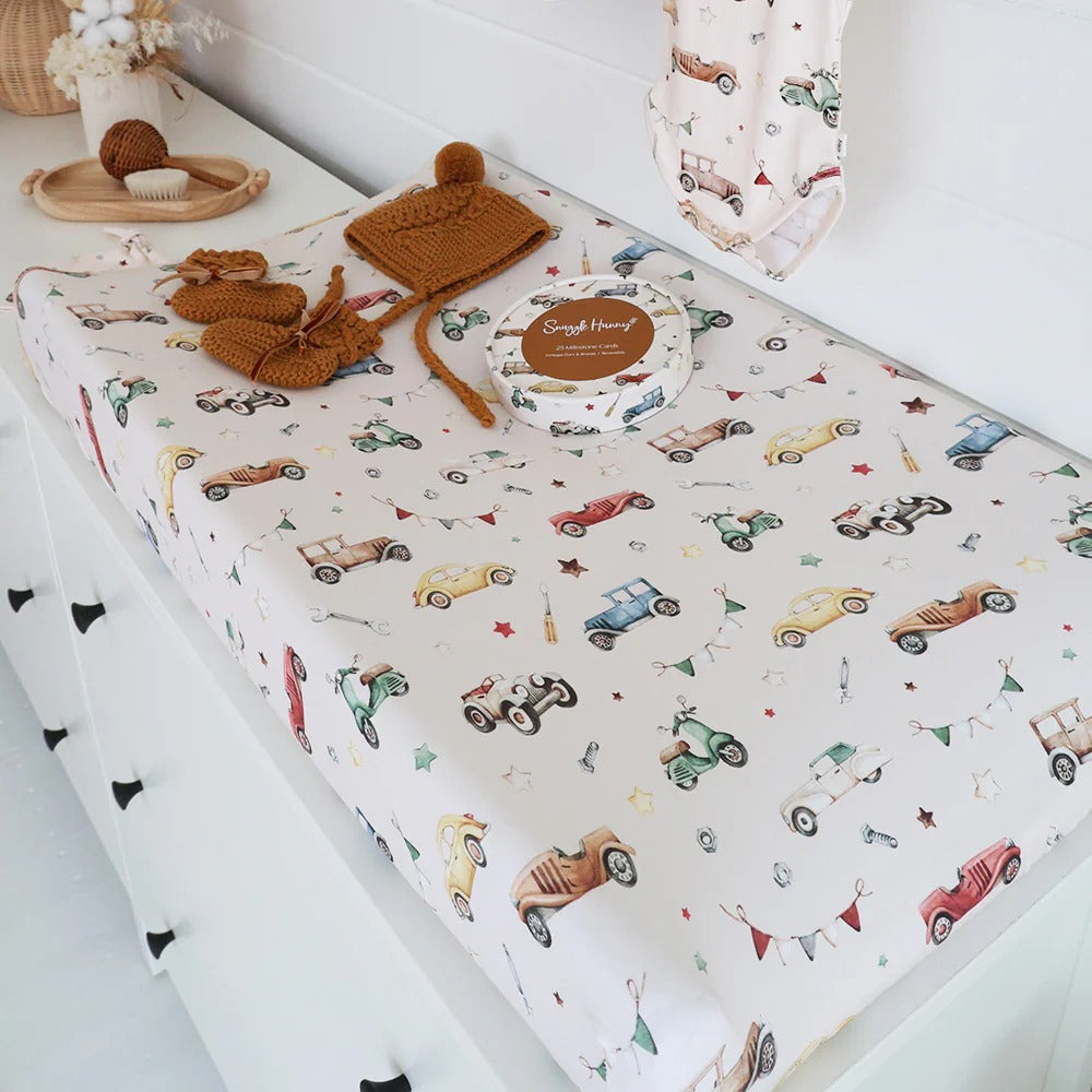 Vintage Cars Organic Bassinet Sheet / Change Pad Cover