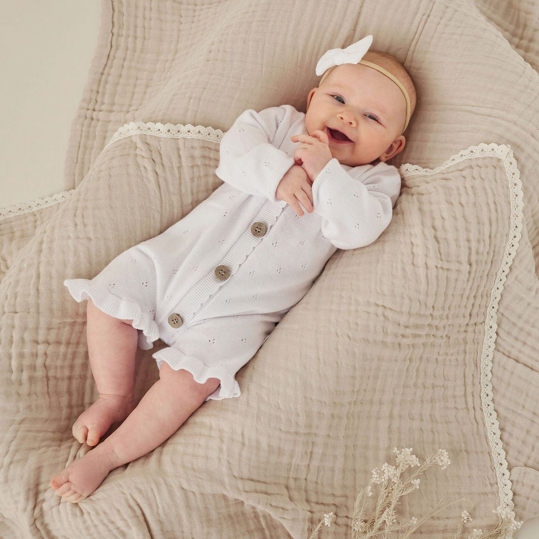 White Knit Ruffle Romper