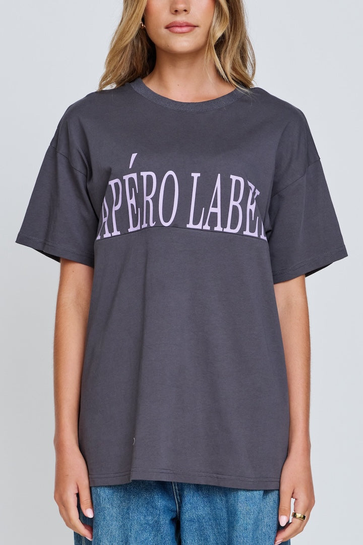apéro Bold Printed Longline Tee - Charcoal / Lilac