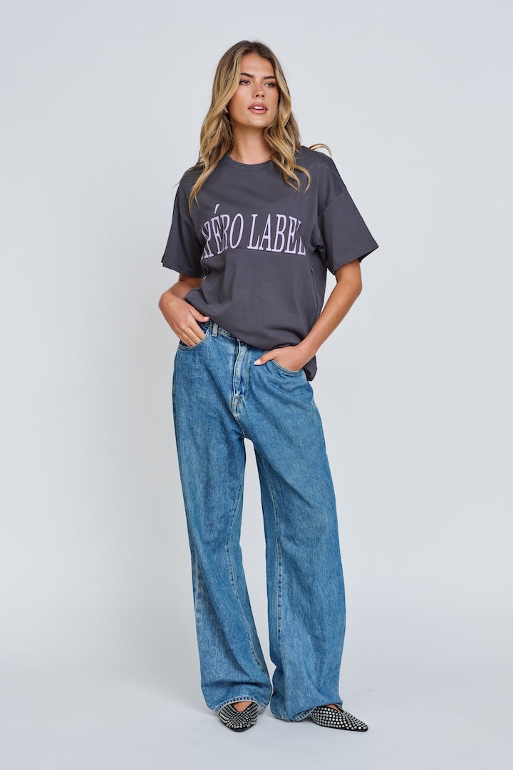 apéro Bold Printed Longline Tee - Charcoal / Lilac