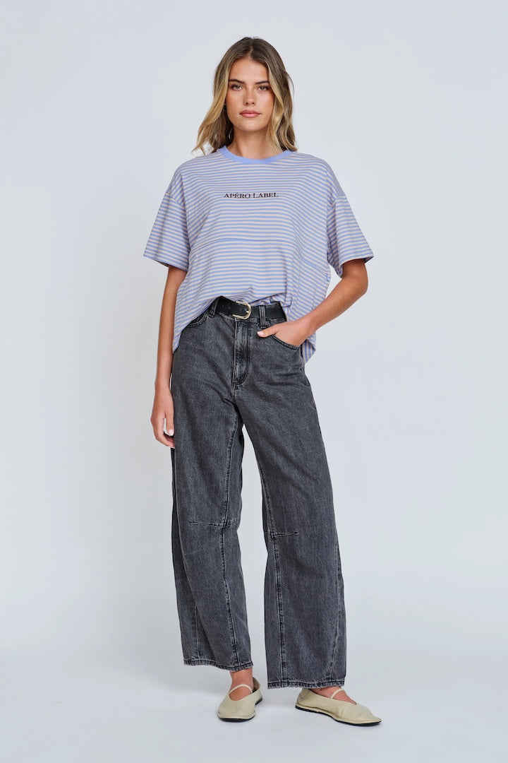 apéro Era Drop-Shoulder Cropped Tee - Blue / Beige