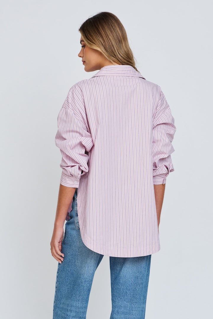 apéro Morgan Stripe Wrap Button-Down Shirt - Pink Multi